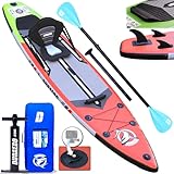 Stand up Paddle Board Aufblasbare SUP Board Set, 3 abnehmbare Flosse, Kajak Sitz, Verstellbares Doppel-Paddel, Cam Halterung, Komplettes Zubehör,330x76x15cm, Tragkraft bis 150kg, Rot