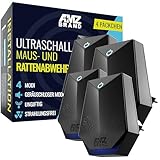 AMZ BRAND Ultraschall-Mäuseabwehr 4er Pack - Rattenabwehr - 4 Arbeitsmodi - Leiser Modus - Nicht-Toxisch - Wirksam Gegen Mäuse und Ratten - Strahlungsfrei