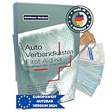 HierBeiDir Erste Hilfe KFZ- Verbandkasten - nach aktueller Norm 2024/2025 DIN 13164:2022 (StVO konform) – Verbandtasche für gesamt Europa – in Silber – MADE IN GERMANY