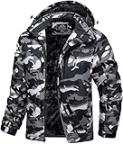 MAGCOMSEN Herren Wame Winterjacke Winddicht Fleece Softshelljacke Atmungsaktiv Wasserdicht Skijacke Snowboardjacke Multi Taschen Arbeitsjacke Schwarz Camo L