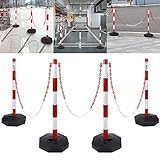 Yznahre 4 Stück Kettenpfosten Set, inkl. 4x Absperrpfosten und 4x 1.4m Absperrketten, Absperrpfosten Begrenzung Absperrung Absperrkette Parkpfosten Sperrpfosten aus Kunststoff, 28 x 28 x 82 cm