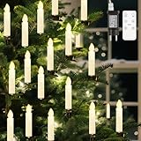 Lewondr Candela Kerzen Weihnachtsbaum, 30 LED Flackernd Flammenlos Clip Weihnachtsbeleuchtung mit Timer Fernbedienung & 4 Modi, Lichterkette Weihnachtsbaum Christbaumschmuck für Weihnachten, Beige