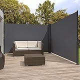 Doppel Seitenmarkise ausziehbar 180 x 700 cm, Seitenwandmarkise Sichtschutz Sonnenschutz Windschutz für Garten, Veranda und Terrasse - Grey