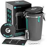 Coffee Gator Aromadichte Kaffeedose Aufbewahrungsbehälter mit CO2 Ventil und Magnetischem Dosierlöffel (Grey, Large)