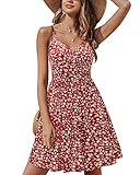 STYLEWORD Sommerkleid Damen Knielang V-Ausschnitt A Linie Kleider Sommer Freizeitkleid Strandkleid mit Taschen