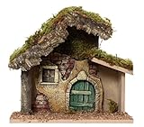 zeitzone Weihnachtskrippe Krippenstall Rustikal Holz Krippe Baumrinde Moos Holzkrippe 21x23cm