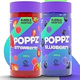 POPPZ Bubble Tea Perlen für Bubble Tea | Popping Boba Fruchtperlen | Fuchtige Tapioka Perlen and Boba Perlen von Bubble Mania | Fertig für den Verzehr (Erdbeere, Blaubeere, Pack of 2)