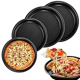 4 Stück Pizzablech Pizzateller Rund, 6' 7' Pizzablech Rund, Pizzapfanne, Antihaftbeschichtet Pizza Backblech, Pizzaform Für Pizzaofen,Carbonstahl, für Pizza Kuchen Pie und Flammkuchen, Schwarz