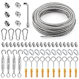 Auckpure Drahtseil 2mm Kit 66 StüCke, Stahlseil Mit öSen 35m, Seilspanngarnitur Stahlseil Ummantelt Spanndraht Edelstahlseil Seilspanner Edelstahl Seil Drahtseil Spanner Gardinenseil stahlseil01