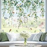 wondever Fenstersticker Sommer Hängende Rebe Fenster Aufkleber Blätter Grüne Pflanzen Fensterbilder Fensteraufkleber Anti-Kollision Doppelseitig Glasaufkleber Glas Deko
