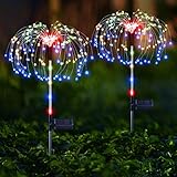 PUAIDA Solarlampen für Außen Garten, 2 Pack Feuerwerk Solar Weihnachtsbeleuchtung mit Durchsichtig Rohr und Farbiges Licht, IP65 Wasserdicht Solar Weihnachten Deko für Aussen Garten Outdoor Patio