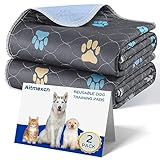 2 Stück Wiederverwendbare Hundetrainingspads, 45 x 60 cm Haustier-Urinunterlage waschbare, Aitmexcn Super Saugfähig Welpenunterlagen, Wasserdicht, Urinierunterlagen für Hunde, Auto, Reisen Grau