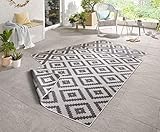 NORTHRUGS Outdoor Teppich Malta-Wendeteppich Wetterfest Modernes Geometrisches Muster Läufer für Balkon Terrasse Garten Wintergarten Wohnzimmerteppich Wasserfest, Polypropylen, Grau,Creme, 80x150cm
