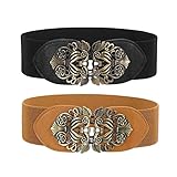 WERFORU 2 Stücke Breiter Elastischer Taillengürtel für Frauen, Damen Vintage Stretchy Taille Gürtel Breite Retro Mode Cinch Schwarz/Braun