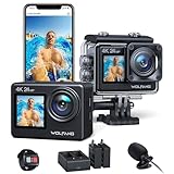 WOLFANG GA200 Action Cam 4K 24MP Unterwasserkamera WiFi 40M wasserdichte EIS Bildstabilisator Touchscreen Helmkamera 170° Weitwinkel Camcorder (Ladegerät, Fernbedienung, 2 Akkus und Zubehör Kit)