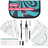 CALCUSO GEOMETRIE SET PRO in türkiser Federmappe/Federmäppchen mit Zirkel und Geodreieck - Praktisches Mäppchen für Schule, Uni, Büro und Zeichnungen - Ideal als Geometrie-Set für die Schule