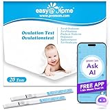 Easy@Home Ovulationstest 25 miu/ml: 20 Empfindlich Eisprung Teststreifen Fruchtbarkeitstest Kinderwunsch für Frauen - Unterstützt durch die kostenlose Premom Ovulation APP - 20 LH Teststreifen