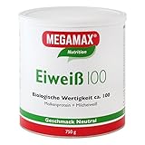 MEGAMAX Eiweiss 100. Geschmack Neutral. Inhalt: 750 g. Protein Pulver - mit Vitaminen, Magnesium und Calcium. Ideal für Sportler, Ernährungsbewusste und Diaet. Produktion in Deutschland.