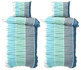 Visaggio Mikrofaser Bettwäsche Set 135x200 cm Bettbezug Bettwaren Wellen gestreift modern Blau Türkis mit verdecktem Reissverschluss 4 teilig