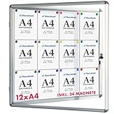 Floordirekt Schaukasten 12xA4 inkl. 24 Magnete Infokasten Aushang Aushangkasten Magnetische & beschreibbare Rückwand Plakatschaukasten mit Alurahmen & Acrylglas