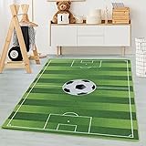 Carpetsale24 Kinderteppich Fußballstadion Grün 120 x 170 cm - Kurzflor Teppich Kinderzimmer für Jungen & Mädchen Extra Weich und Pflegeleicht - Waschbar Spielteppich Babyzimmer Babyteppich