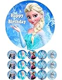 Essbarer Fondant Tortenaufleger Frozen Elsa 2er Set/ 1 Stück Rund 20 cm Ø / 20 Stück Miniaufleger Rund 4 cm Ø