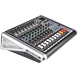 Powermixer Mischpult mit Verstärker, Audio Mixer 8 Kanal Soundcraft Mischpult, Dj Mischpult Profi Audio Interfac Streaming Musik Mixer Live Soundkarte, 2 * 300w Sound Board with 16 Kinds DSP Reverb