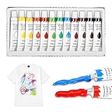 Caelura Textilfarbe Waschmaschinenfest, 12 x 12ml Stofffarben Waschfest, Stoffmalfarben Waschfest | Zum Bemalen von verschiedenen Textilien