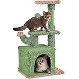 Yaheetech Kaktus Kratzbaum für Katzen, 74 cm hoch, Stilvoller Kleiner Katzenbaum, mit Plattform Höhle Plüsch Sisal, Grün-Braun