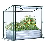 Ohuhu 3 in 1 Hochbeet Metall mit Gewächshaus Frühbeet & PVC Foliengewächshaus, Hochbeet Frühbeet mit Tomatenhaus Kräuterbeet mit Stahlrahmen Blumenkasten für Garten 120×60×30 cm