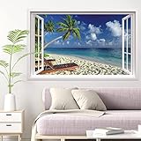 TOARTI 3d Palmen Meer Strand Beach Wandtattoo,85*55cm(BxH),Wandtattoo Wohnzimmer Landschaft,Selbstklebend Wandsticker Baum Poster,Vinyl Wandaufkleber Kaputter für Wohn chlafzimmer Küche Bad Aufkleber