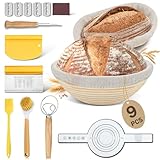 BEWOS 9-teiliges Gärkörbchen für Brot, 25 Cm Gärkorb Oval und 23 Cm Gärkorb Rund, mit Brotbackzubehör für Gärkorb brot und Brot backen