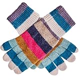 Purple Possum® Blaue Handschuhe für Damen, gestreift, gestrickt, Hot Pink, Blaugrün, Streifen, Wolle, Angora-Mischgewebe, voll gestreift, Winter, Blau, Mehrfarbig Blaugrün, Hot Pink, One size