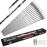 Sunya Pfeile für Bogenschießen. Spine 500, 30 Zoll Carbonpfeile, Bogen Erwachsene Jagdpfeile für Recurvebogen Compoundbogen. 12er Pack