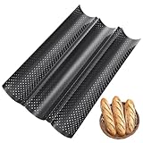 sengcengs Baguetteblech für 3 Baguettes, Brötchen Backform aus Karbonstahl,Baguette Backform mit Antihaftbeschichtung,Baguette Backblech, Schwarz,Ideal für die Herstellung von Backgeräten.