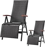 MAMIZO Rattan-Klappstuhl, 7-Fach Verstellbarer Balkonstuhl, Gartenstühle Klappbar aus Premium Aluminium, Außenstuhl, Campingstuhl verstellbar Belastbarkeit 120 kg, Gartenstuhl 55.5 X 66 X 217 cm