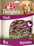 8in1 Delights Duck Kau-Spiralen - gesunder Kausnack für Hunde, hochwertiges Entenfleisch eingewickelt in Rinderhaut, 6 Stück