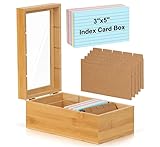 Karteikarten Box, 26 * 15 * 10.1 cm Karteikartenbox mit Deckel Vokabelbox Karten Karteikasten mit 4 Ablagefächern und 305 Stück Karteikarten, Lernkarteibox Holz für Büro, Schulen, Heim