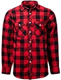 J.VER Herren Hemd Kariertes Freizeithemd Normale Passform Lange Ärmel Flanellhemden, Rot&schwarz L