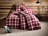 Klassische Karo Feinflanell Bettwäsche rot weiß 135x200 + 80x80