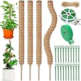 NCKIHRKK 4 Pack Rankhilfe Monstera, 70cm Biegbar Moosstab mit Garten Drehbinder Kabelbinder Juteseil, Pflanzstab Kokos Natürlicher Pflanzenstütze für Monstera Kletterpflanzen Zimmerpflanzen