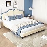 BXEYXE Polsterbett. Kinderbett. mit weichen Schutzkanten. Stabile Bettfüße. Elegantes gepolstertes Kopfteilprofil. Doppelbett. PU.Weiß+Blau. 140x200cm