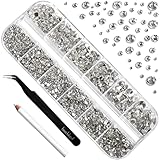 Beadsland 2500pcs Glas Nailart Strasssteine Kristall Flatback Edelsteine Runde, ​​für Handwerk Gemischt 8 Größen SS4 ~ SS30 mit Picking Pinzette und Stift (Kristall Weiss)