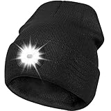 Deilin LED Mütze mit Licht, Beleuchtete Mütze Aufladbar USB für Männer und Frauen, Einstellbare Helligkeit Stirnlampe Winter Beanie Mütze mit Licht, Unisex Winter Wärmer Strickmütze mit Licht Schwarz