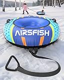 Airsfish Aufblasbare Schlitten Snow Tube, Heavy-Duty mit Premium-Canvas-Abdeckung und Nylon-Griffe, verdickten Boden Winter Rodelschlitten, für Erwachsene, Kinder, 47 Zoll