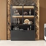 DACHETOU Vitrine 120cm Schwarz Matt,Moderne Glasvitrine mit, Standvitrine mit Glastüren und Klapptür,Wohnzimmerschrank,Spanplatte Display Schrank
