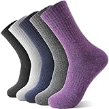 Damen Thermosocken Wollsocken Merino Warme Dicke Wolle Geschenke Socken Wandersocken Wintersocken Thermo für Damen 5 Paar (Einfarbig B.)