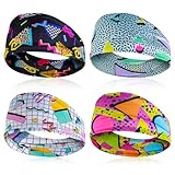 4 Stück Haarbänder Damen 80er 90er Jahre Retro Workout Stirnbänder 80er Jahre Neon Schweißbänder Elastische Schweißabsorbierende Haarband Feuchtigkeitsabsorbierende Haaraccessoires Damen