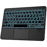 IVSOTEC für Beleuchtete Bluetooth Tastatur mit Touchpad, Ultraleichtes QWERTZ Tastatur, Kabellose Tastatur mit 7 Farben Beleuchtete für iPad, Android Tablet, Microsoft Surface, Smartphone, Schwarz