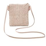 YFZCLYZAXET Strohtaschen Strandtasche Damenmode Strohtasche Rattan Gewebte Geldbörse Crossbody Messenger Bag Zopf Kleine Quadratische Handtasche Boho Beach Beige